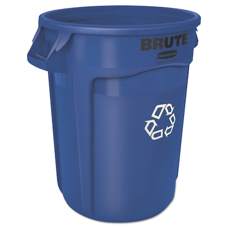 Rubbermaid Commercial 32 gal Round Recycling Bin, Blue/Satin Alum FG263273BLUE